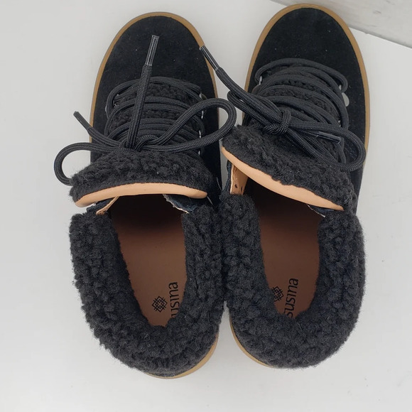 Susina Womens Black Suede Faux Fur Lace Up Ankle Booties Sz 8M - Picture 5 of 9
